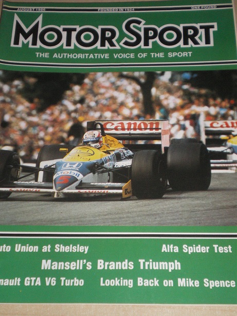 MOTOR SPORT magazine, August 1986 issue for sale. Original British publication from Tilley, Chesterf