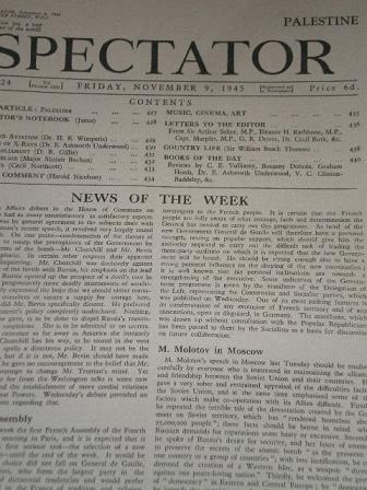SPECTATOR magazine, November 9 1945 issue for sale. HAROLD NICOLSON, JANUS. Original British publica